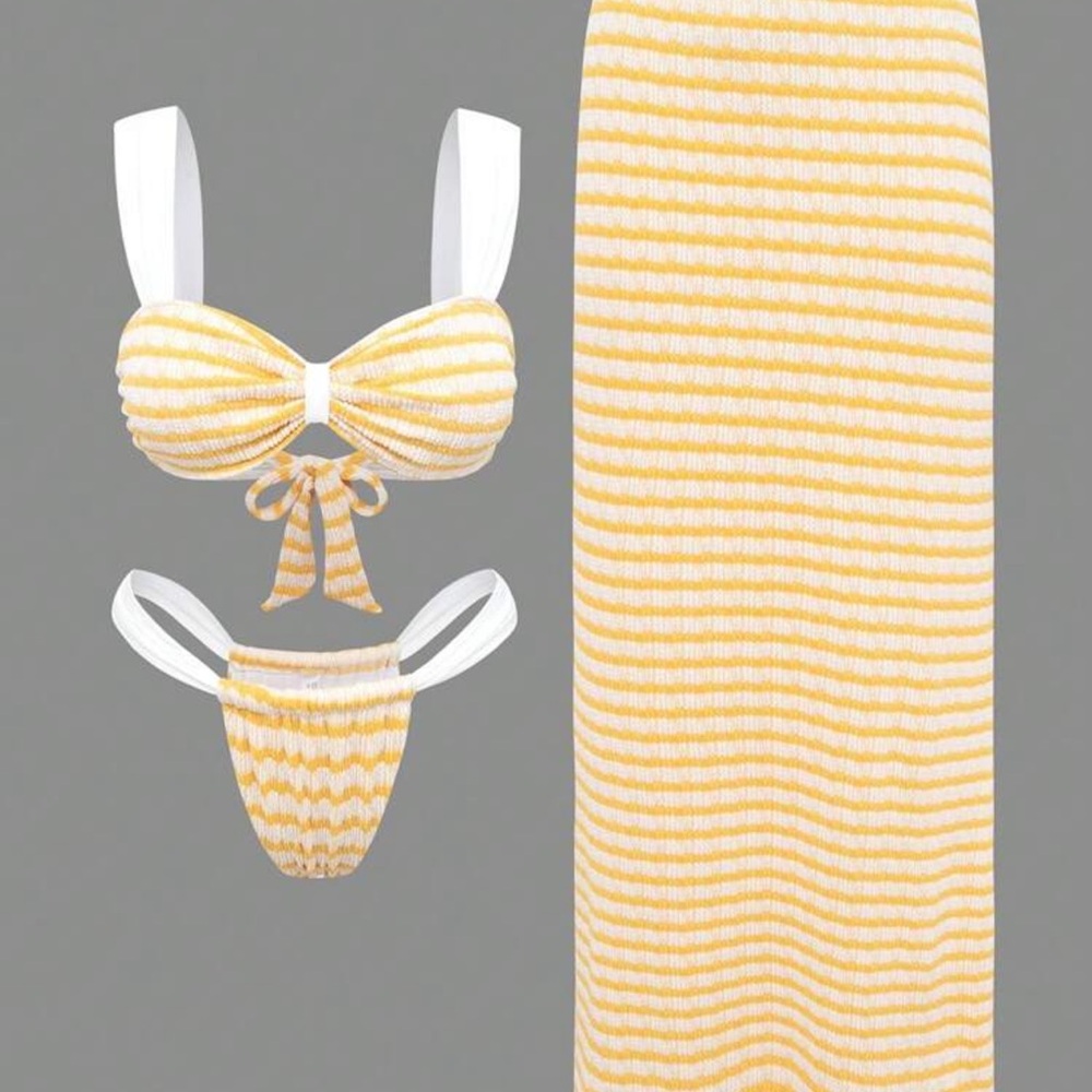 Yellow and White Striped Two-Piece Set - Picture 3 of 5